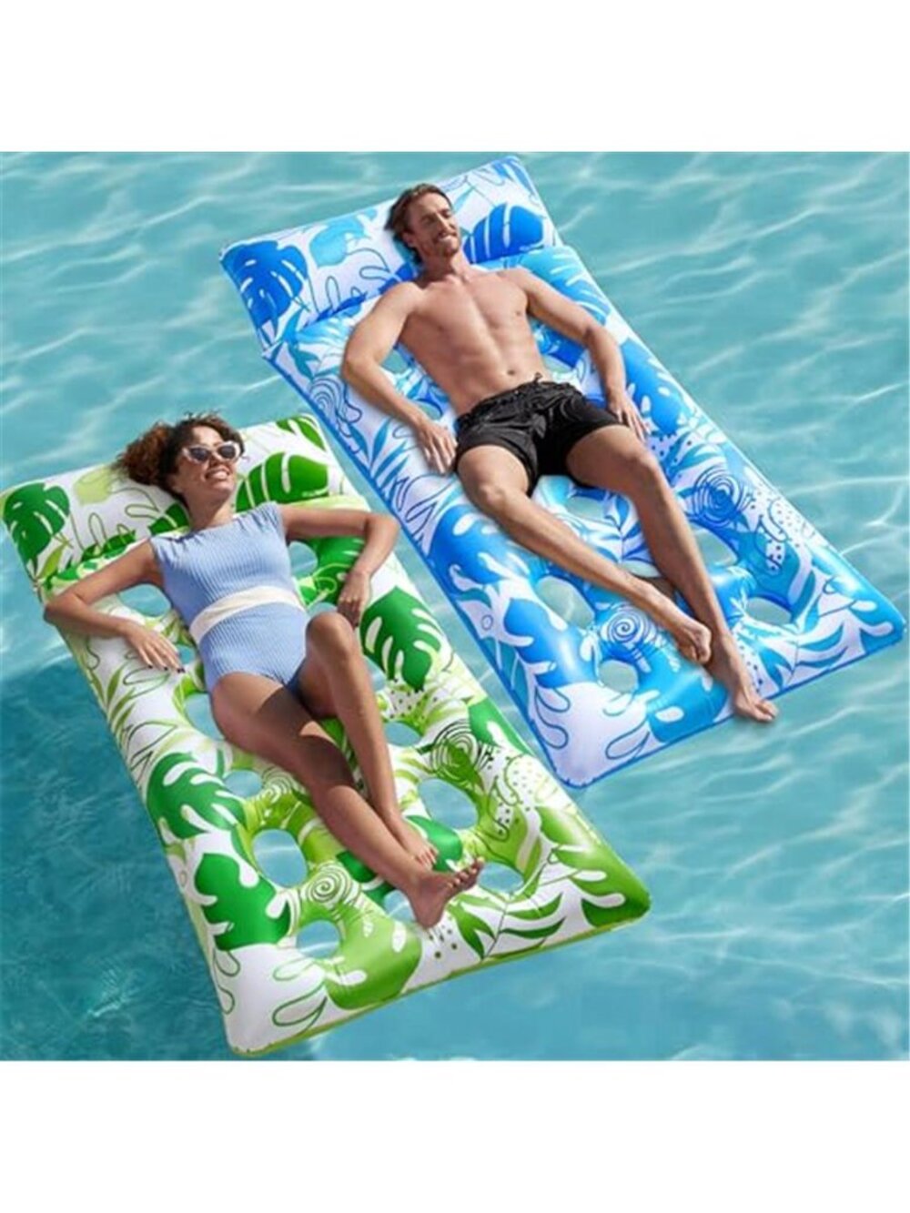 Inflatable Pool Lounge Float 2 Pack Adult Recliner Water Hammock Blue Green
